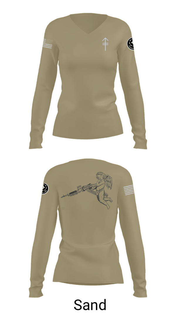 Women's Long Sleeve Vneck Shirt, 2/2 3rd PLT Weapon SquadE TRP 3RD PLT WEAPONS SQUAD, Army, Teamtime, Team time, sublimation, custom sports apparel, team uniforms, spirit wear, spiritwear, sports uniforms, custom shirts, team store, custom team store, fundraiser sports, apparel fundraiser
