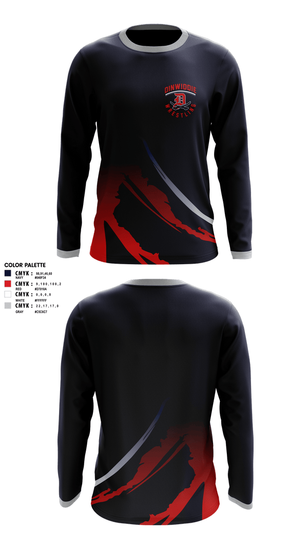 Long Sleeve Rash Guard Shirt, Dinwiddie High School Wrestling, Wrestling, Teamtime, Team time, sublimation, custom sports apparel, team uniforms, spirit wear, spiritwear, sports uniforms, custom shirts, team store, custom team store, fundraiser sports, apparel fundraiser