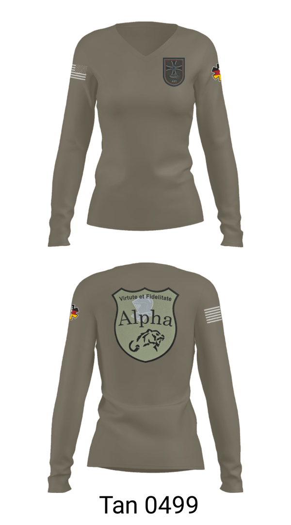 Womens Long Sleeve Vneck Shirt, 4./401 PzGrenBtl, Army, Teamtime, Team time, sublimation, custom sports apparel, team uniforms, spirit wear, spiritwear, sports uniforms, custom shirts, team store, custom team store, fundraiser sports, apparel fundraiser