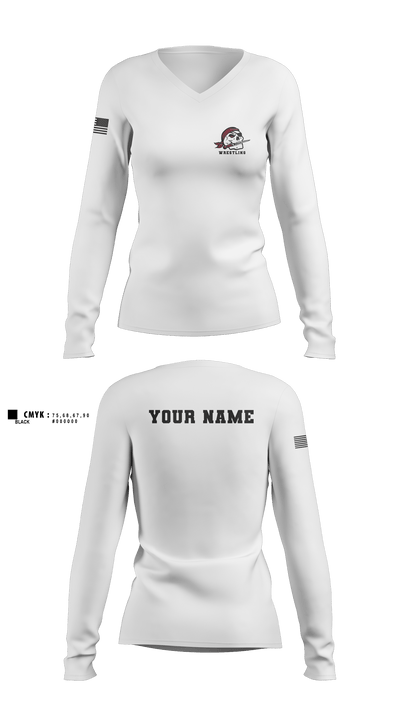 Braden River High School Wrestling 19591085 Women's Long Sleeve V-neck Shirt -1 5