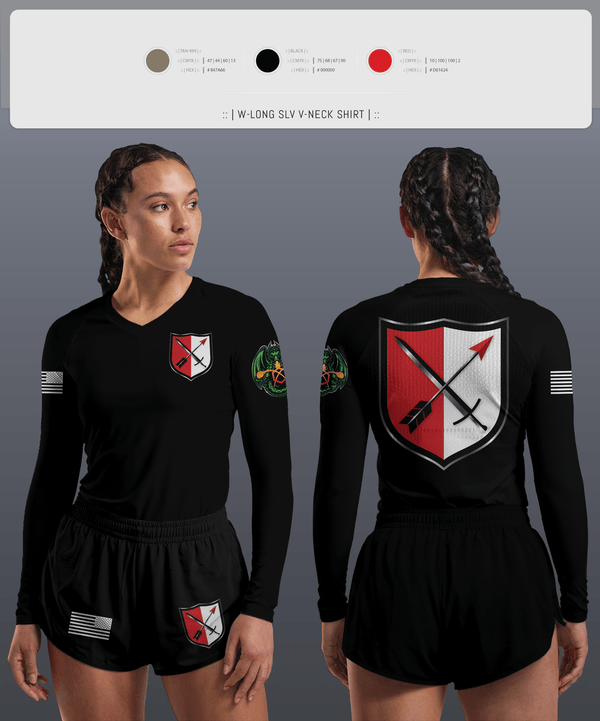 Womens Long Sleeve Vneck Shirt, 31st Chemical Brigade, Army, Teamtime, Team time, sublimation, custom sports apparel, team uniforms, spirit wear, spiritwear, sports uniforms, custom shirts, team store, custom team store, fundraiser sports, apparel fundraiser