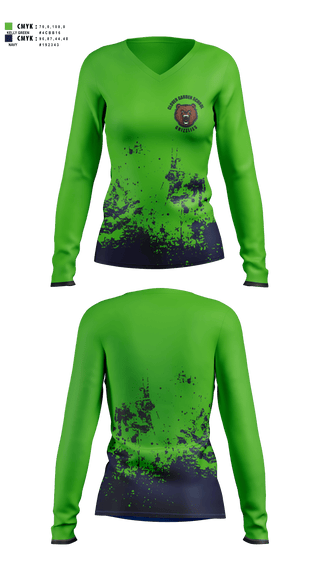 Womens Long Sleeve Vneck Shirt, Clover Garden School Grizzlies, Spirit Store, Teamtime, Team time, sublimation, custom sports apparel, team uniforms, spirit wear, spiritwear, sports uniforms, custom shirts, team store, custom team store, fundraiser sports, apparel fundraiser