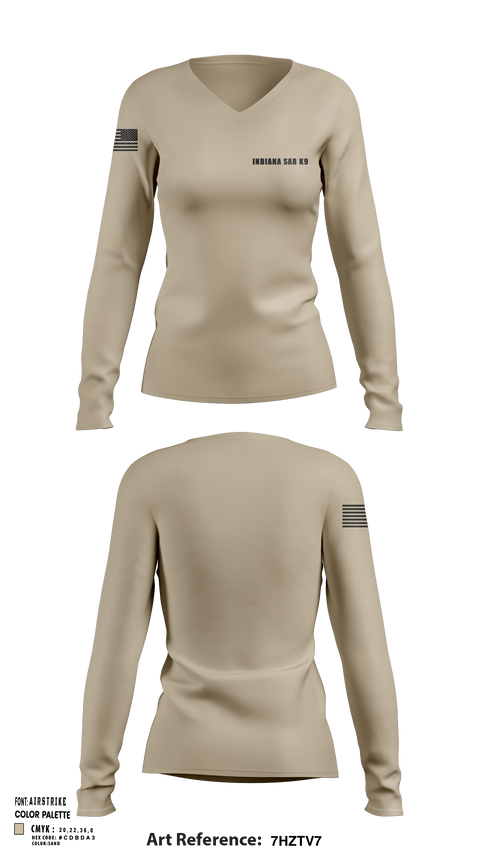 Womens Long Sleeve Vneck Shirt, Indiana SAR K9, , Teamtime, Team time, sublimation, custom sports apparel, team uniforms, spirit wear, spiritwear, sports uniforms, custom shirts, team store, custom team store, fundraiser sports, apparel fundraiser