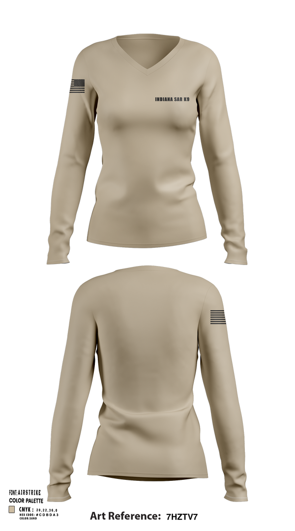 Womens Long Sleeve Vneck Shirt, Indiana SAR K9, , Teamtime, Team time, sublimation, custom sports apparel, team uniforms, spirit wear, spiritwear, sports uniforms, custom shirts, team store, custom team store, fundraiser sports, apparel fundraiser