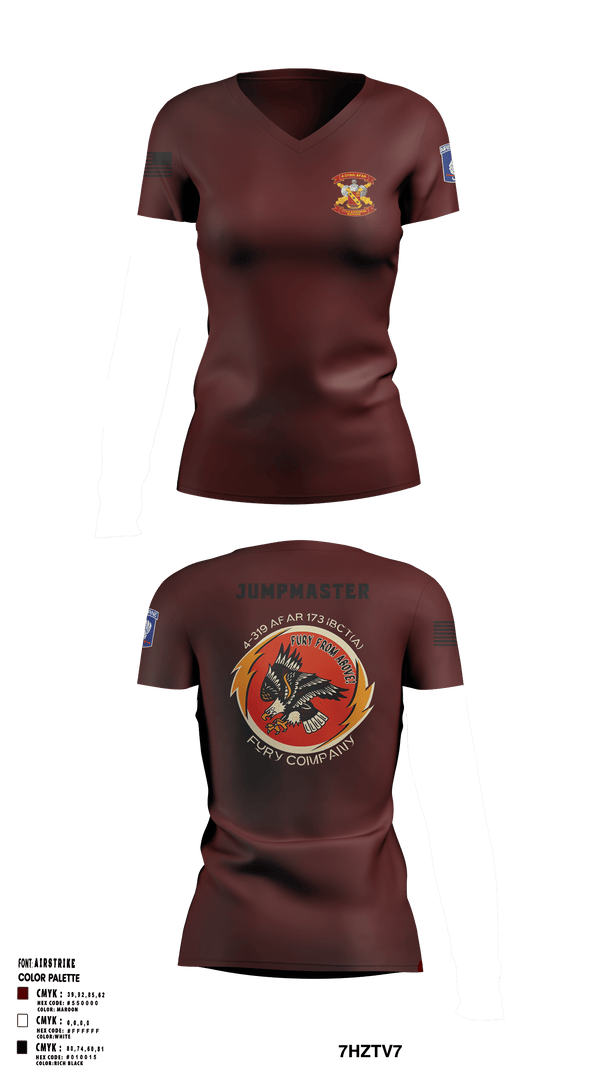 Womens Short Sleeve Vneck Shirt, FCO 4-319 AFAR, 173 IBCT(A), Army, Teamtime, Team time, sublimation, custom sports apparel, team uniforms, spirit wear, spiritwear, sports uniforms, custom shirts, team store, custom team store, fundraiser sports, apparel fundraiser