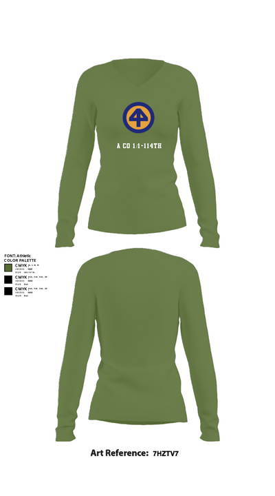 A Co 1/1-114th 36313026 Women's Long Sleeve V-neck Shirt - 42