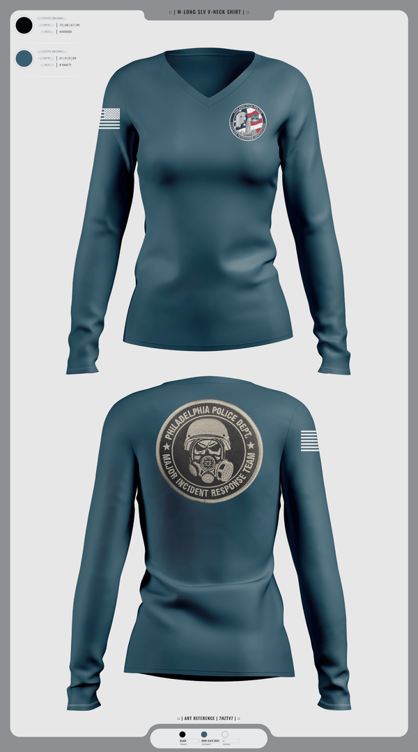 Womens Long Sleeve Vneck Shirt, Philadelphia Police Counter Terrorism Operations, Police, Teamtime, Team time, sublimation, custom sports apparel, team uniforms, spirit wear, spiritwear, sports uniforms, custom shirts, team store, custom team store, fundraiser sports, apparel fundraiser