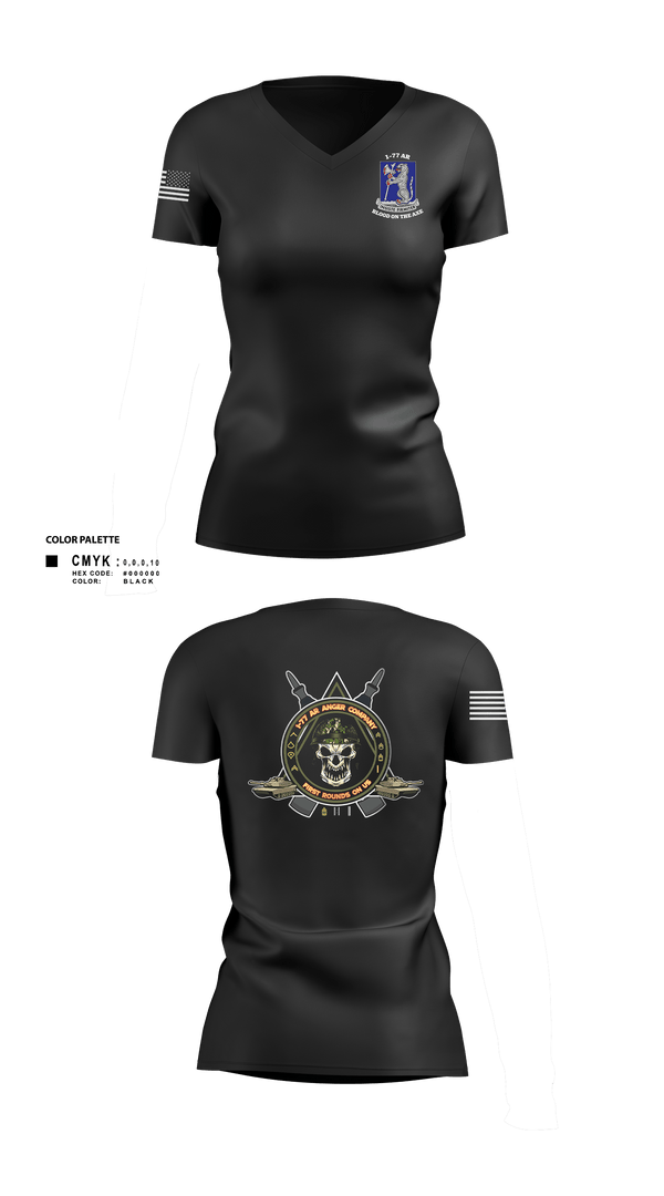 Womens Short Sleeve Vneck Shirt, 1-77 AR A Co., Army, Teamtime, Team time, sublimation, custom sports apparel, team uniforms, spirit wear, spiritwear, sports uniforms, custom shirts, team store, custom team store, fundraiser sports, apparel fundraiser