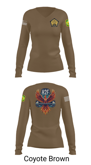 Womens Long Sleeve Vneck Shirt 1, Phoenix H2F, Army, Teamtime, Team time, sublimation, custom sports apparel, team uniforms, spirit wear, spiritwear, sports uniforms, custom shirts, team store, custom team store, fundraiser sports, apparel fundraiser
