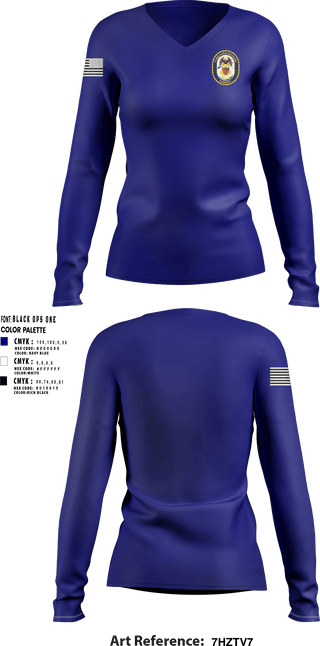 Womens Long Sleeve Vneck Shirt, Tabb NJROTC, Navy, Teamtime, Team time, sublimation, custom sports apparel, team uniforms, spirit wear, spiritwear, sports uniforms, custom shirts, team store, custom team store, fundraiser sports, apparel fundraiser
