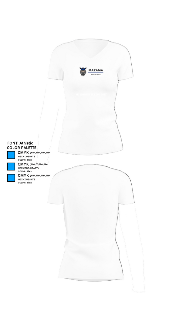 Womens Short Sleeve Vneck Shirt, Mazama High School Golf, Golf, Teamtime, Team time, sublimation, custom sports apparel, team uniforms, spirit wear, spiritwear, sports uniforms, custom shirts, team store, custom team store, fundraiser sports, apparel fundraiser