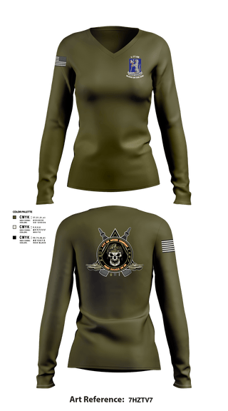 Womens Long Sleeve Vneck Shirt, 1-77 AR A Co., Army, Teamtime, Team time, sublimation, custom sports apparel, team uniforms, spirit wear, spiritwear, sports uniforms, custom shirts, team store, custom team store, fundraiser sports, apparel fundraiser