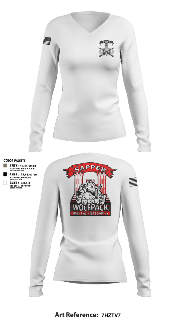 Womens Long Sleeve Vneck Shirt, 95TH CEC-I, Army, Teamtime, Team time, sublimation, custom sports apparel, team uniforms, spirit wear, spiritwear, sports uniforms, custom shirts, team store, custom team store, fundraiser sports, apparel fundraiser