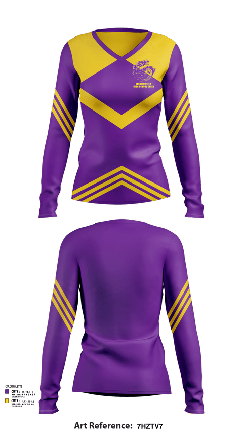 Womens Long Sleeve Vneck Shirt, Junction City High School Cheer, Cheer, Teamtime, Team time, sublimation, custom sports apparel, team uniforms, spirit wear, spiritwear, sports uniforms, custom shirts, team store, custom team store, fundraiser sports, apparel fundraiser