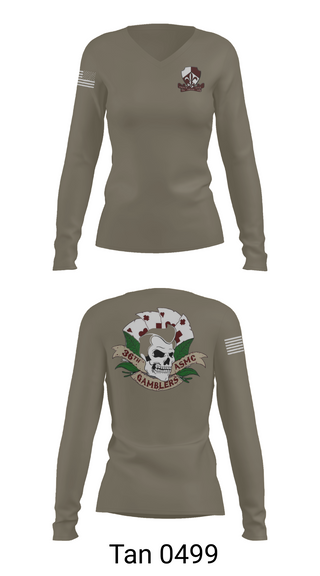 Womens Long Sleeve Vneck Shirt, Gamblers, Army, Teamtime, Team time, sublimation, custom sports apparel, team uniforms, spirit wear, spiritwear, sports uniforms, custom shirts, team store, custom team store, fundraiser sports, apparel fundraiser