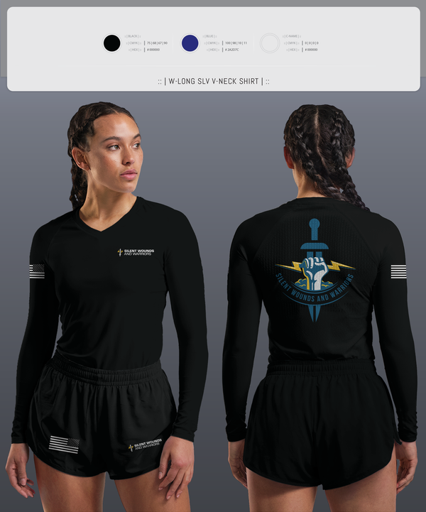 Womens Long Sleeve Vneck Shirt, Silent Wounds and Warriors Foundation, , Teamtime, Team time, sublimation, custom sports apparel, team uniforms, spirit wear, spiritwear, sports uniforms, custom shirts, team store, custom team store, fundraiser sports, apparel fundraiser