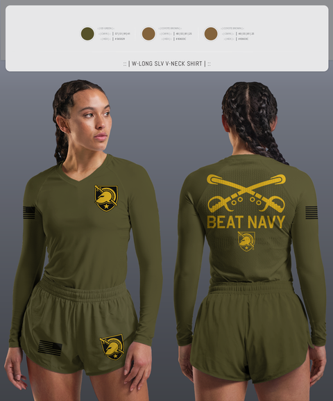 Womens Long Sleeve Vneck Shirt, HORNET BATTALION, Army, Teamtime, Team time, sublimation, custom sports apparel, team uniforms, spirit wear, spiritwear, sports uniforms, custom shirts, team store, custom team store, fundraiser sports, apparel fundraiser