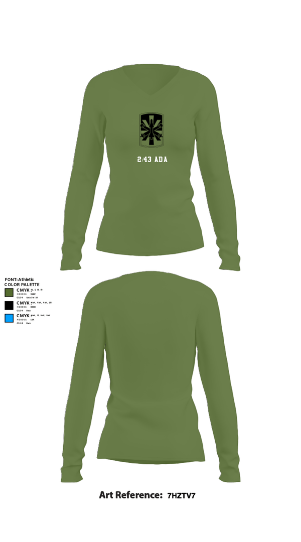 Womens Long Sleeve Vneck Shirt, 2/43 ADA, Army, Teamtime, Team time, sublimation, custom sports apparel, team uniforms, spirit wear, spiritwear, sports uniforms, custom shirts, team store, custom team store, fundraiser sports, apparel fundraiser