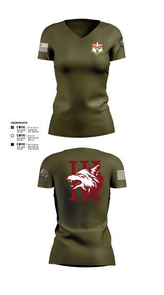 Women's Short Sleeve Vneck Shirt, Apache company, 4-6 IN, Army, Teamtime, Team time, sublimation, custom sports apparel, team uniforms, spirit wear, spiritwear, sports uniforms, custom shirts, team store, custom team store, fundraiser sports, apparel fundraiser