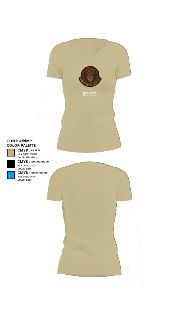 Women's Short Sleeve Vneck Shirt, 22 STS, Air Force, Teamtime, Team time, sublimation, custom sports apparel, team uniforms, spirit wear, spiritwear, sports uniforms, custom shirts, team store, custom team store, fundraiser sports, apparel fundraiser