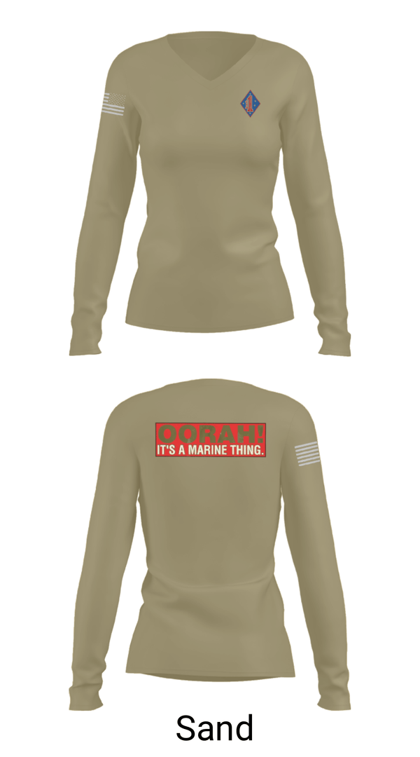 Women's Long Sleeve Vneck Shirt, 1st Marine Regiment, Marines, Teamtime, Team time, sublimation, custom sports apparel, team uniforms, spirit wear, spiritwear, sports uniforms, custom shirts, team store, custom team store, fundraiser sports, apparel fundraiser