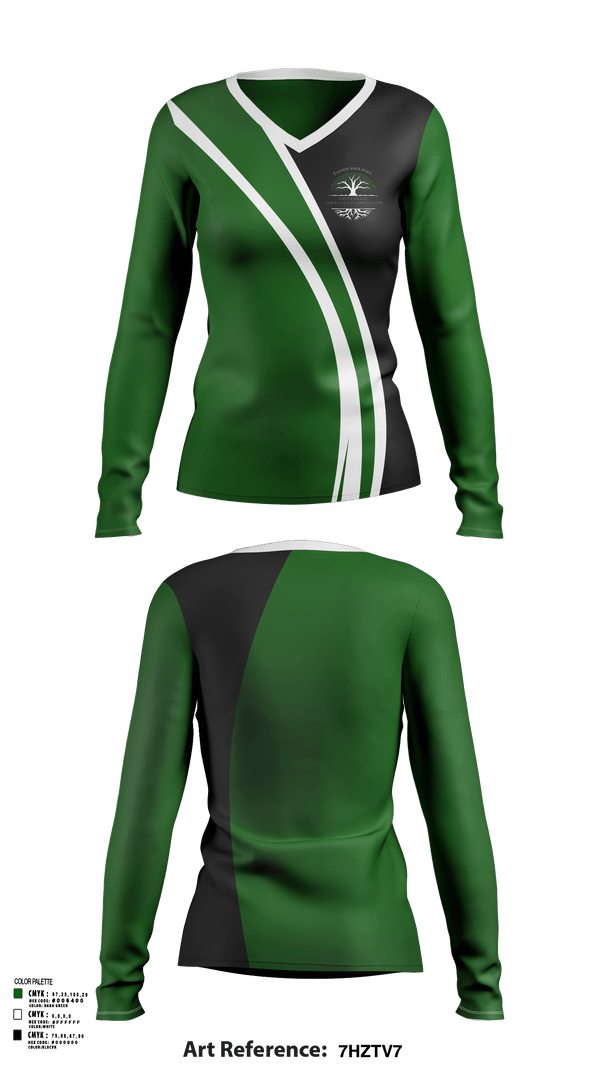 Womens Long Sleeve Vneck Shirt, Green Grace Lawn Care and Landscaping, , Teamtime, Team time, sublimation, custom sports apparel, team uniforms, spirit wear, spiritwear, sports uniforms, custom shirts, team store, custom team store, fundraiser sports, apparel fundraiser