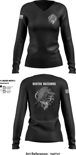 Women's Long Sleeve Vneck Shirt, CREW 3 BUSTED BUZZARDS, Army, Teamtime, Team time, sublimation, custom sports apparel, team uniforms, spirit wear, spiritwear, sports uniforms, custom shirts, team store, custom team store, fundraiser sports, apparel fundraiser