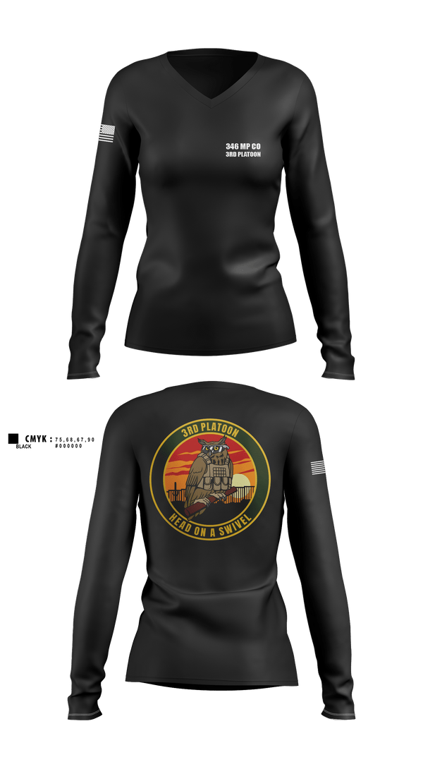 Womens Long Sleeve Vneck Shirt, 346 MP CO 3rd Platoon, Army, Teamtime, Team time, sublimation, custom sports apparel, team uniforms, spirit wear, spiritwear, sports uniforms, custom shirts, team store, custom team store, fundraiser sports, apparel fundraiser