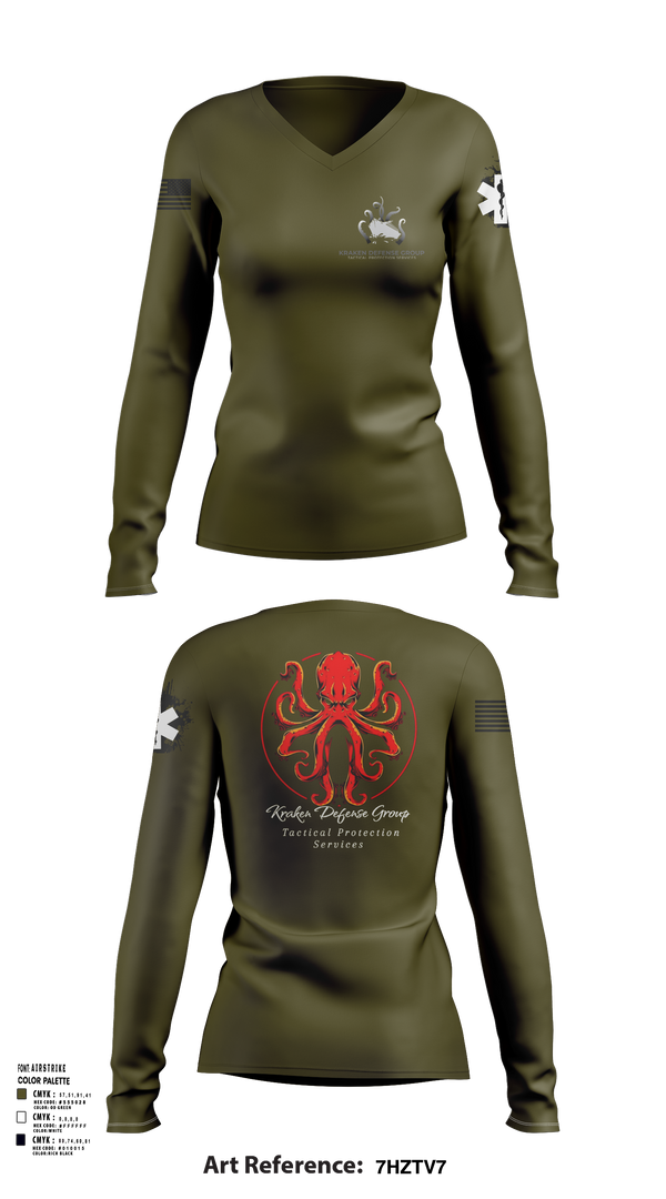 Womens Long Sleeve Vneck Shirt, Kraken Defense Group, , Teamtime, Team time, sublimation, custom sports apparel, team uniforms, spirit wear, spiritwear, sports uniforms, custom shirts, team store, custom team store, fundraiser sports, apparel fundraiser