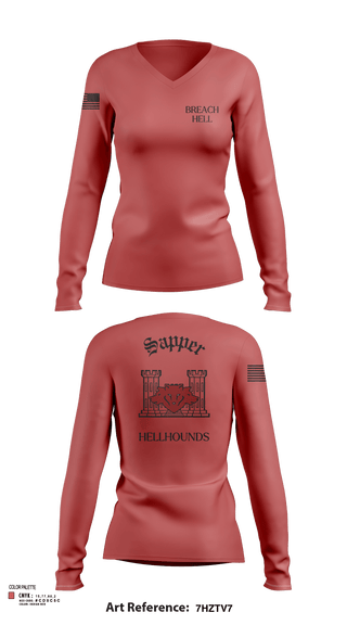 Womens Long Sleeve Vneck Shirt, 811th EN CO, , Teamtime, Team time, sublimation, custom sports apparel, team uniforms, spirit wear, spiritwear, sports uniforms, custom shirts, team store, custom team store, fundraiser sports, apparel fundraiser