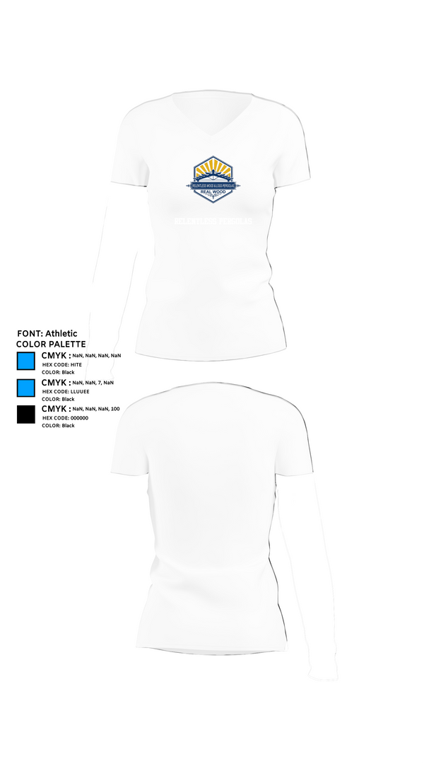 Womens Short Sleeve Vneck Shirt, Relentless Pergolas, , Teamtime, Team time, sublimation, custom sports apparel, team uniforms, spirit wear, spiritwear, sports uniforms, custom shirts, team store, custom team store, fundraiser sports, apparel fundraiser