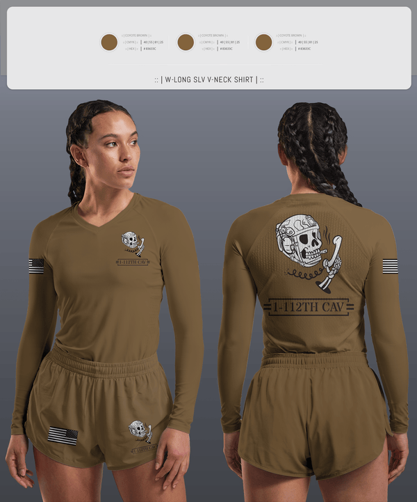 Womens Long Sleeve Vneck Shirt, 1-112th cav, , Teamtime, Team time, sublimation, custom sports apparel, team uniforms, spirit wear, spiritwear, sports uniforms, custom shirts, team store, custom team store, fundraiser sports, apparel fundraiser