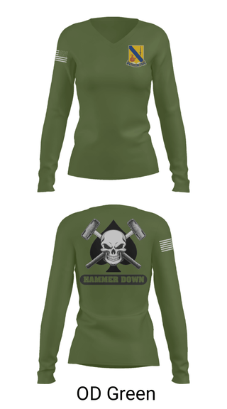 Women's Long Sleeve Vneck Shirt, 2-14 CAV ACE HIGH, Army, Teamtime, Team time, sublimation, custom sports apparel, team uniforms, spirit wear, spiritwear, sports uniforms, custom shirts, team store, custom team store, fundraiser sports, apparel fundraiser