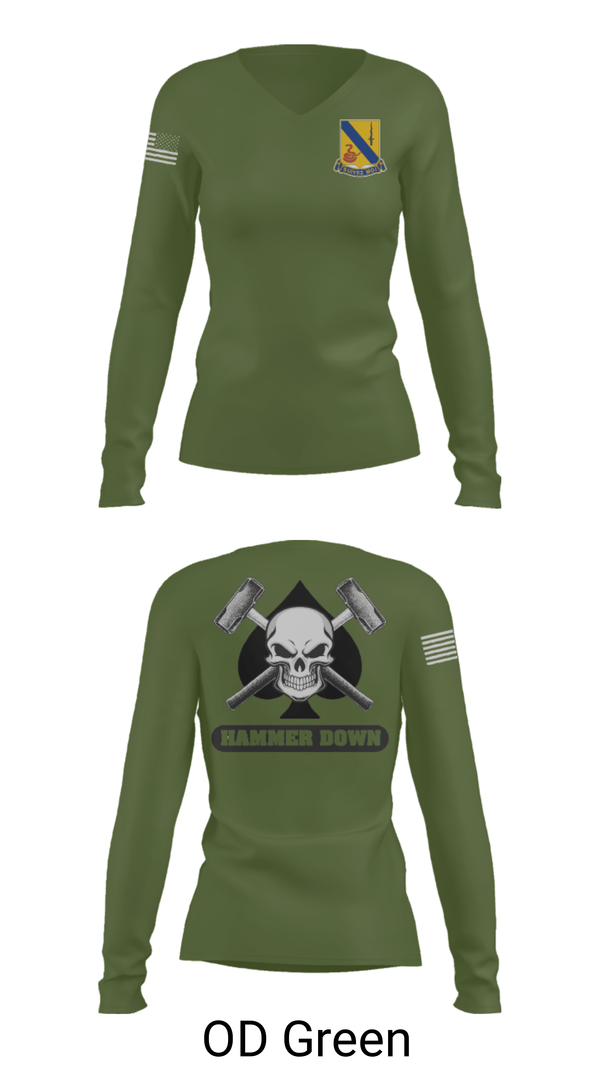 Women's Long Sleeve Vneck Shirt, 2-14 CAV ACE HIGH, Army, Teamtime, Team time, sublimation, custom sports apparel, team uniforms, spirit wear, spiritwear, sports uniforms, custom shirts, team store, custom team store, fundraiser sports, apparel fundraiser
