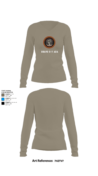 Womens Long Sleeve Vneck Shirt, Bravo 5-7 ADA, Army, Teamtime, Team time, sublimation, custom sports apparel, team uniforms, spirit wear, spiritwear, sports uniforms, custom shirts, team store, custom team store, fundraiser sports, apparel fundraiser