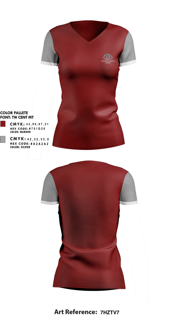 Womens Short Sleeve Vneck Shirt, Virginia Union University Cheer, Cheer, Teamtime, Team time, sublimation, custom sports apparel, team uniforms, spirit wear, spiritwear, sports uniforms, custom shirts, team store, custom team store, fundraiser sports, apparel fundraiser