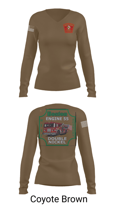Boston Fire Department Engine 55 92329378 Women's Long Sleeve V-neck Shirt -1 17