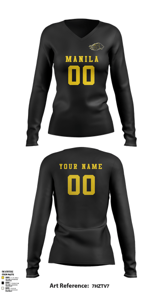 Women's Long Sleeve Vneck Shirt, Manila Middle School Volleyball, Women's Volleyball, Teamtime, Team time, sublimation, custom sports apparel, team uniforms, spirit wear, spiritwear, sports uniforms, custom shirts, team store, custom team store, fundraiser sports, apparel fundraiser
