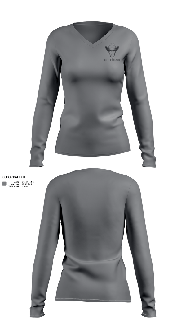 Womens Long Sleeve Vneck Shirt, DC-1 Outlaws, , Teamtime, Team time, sublimation, custom sports apparel, team uniforms, spirit wear, spiritwear, sports uniforms, custom shirts, team store, custom team store, fundraiser sports, apparel fundraiser