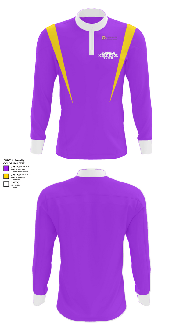 Quarter Zip Jacket, Robinson Middle School Track, Track & Field, Teamtime, Team time, sublimation, custom sports apparel, team uniforms, spirit wear, spiritwear, sports uniforms, custom shirts, team store, custom team store, fundraiser sports, apparel fundraiser