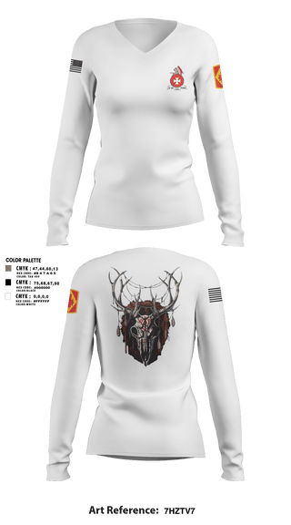 Womens Long Sleeve Vneck Shirt, Bravo 1st BN 14th FAR1-14 FAR, Army, Teamtime, Team time, sublimation, custom sports apparel, team uniforms, spirit wear, spiritwear, sports uniforms, custom shirts, team store, custom team store, fundraiser sports, apparel fundraiser