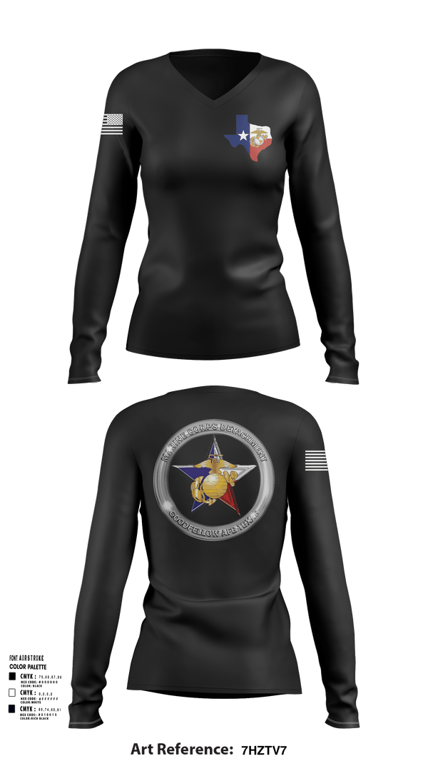 Womens Long Sleeve Vneck Shirt, Goodfellow AFB MCD, Marines, Teamtime, Team time, sublimation, custom sports apparel, team uniforms, spirit wear, spiritwear, sports uniforms, custom shirts, team store, custom team store, fundraiser sports, apparel fundraiser