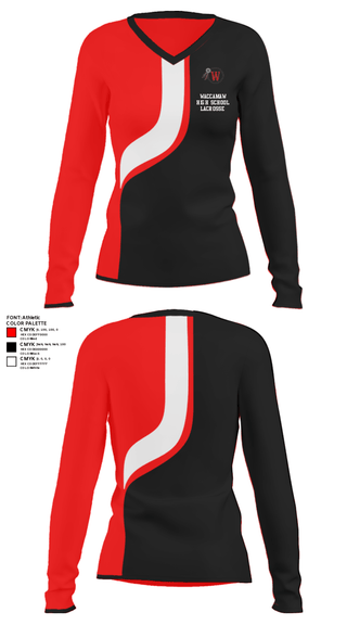 Women's Long Sleeve Vneck Shirt, Waccamaw High School Lacrosse, Women's Lacrosse, Teamtime, Team time, sublimation, custom sports apparel, team uniforms, spirit wear, spiritwear, sports uniforms, custom shirts, team store, custom team store, fundraiser sports, apparel fundraiser