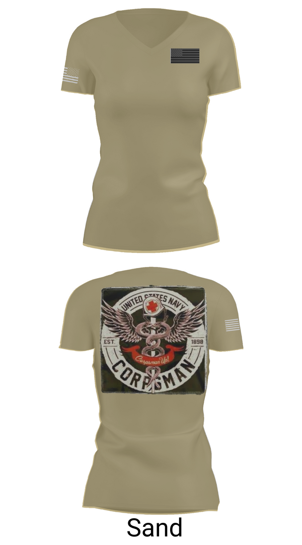 Womens Short Sleeve Vneck Shirt, Hospital Corpsman, , Teamtime, Team time, sublimation, custom sports apparel, team uniforms, spirit wear, spiritwear, sports uniforms, custom shirts, team store, custom team store, fundraiser sports, apparel fundraiser