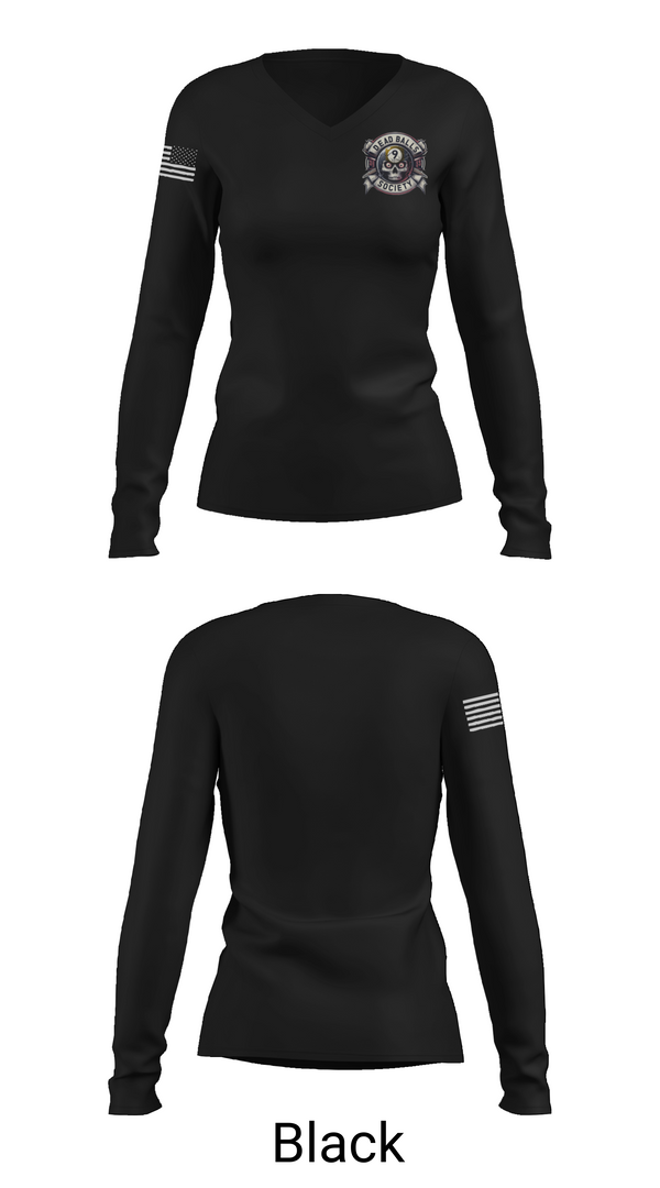 Womens Long Sleeve Vneck Shirt, Dead Balls Society, Bowling, Teamtime, Team time, sublimation, custom sports apparel, team uniforms, spirit wear, spiritwear, sports uniforms, custom shirts, team store, custom team store, fundraiser sports, apparel fundraiser