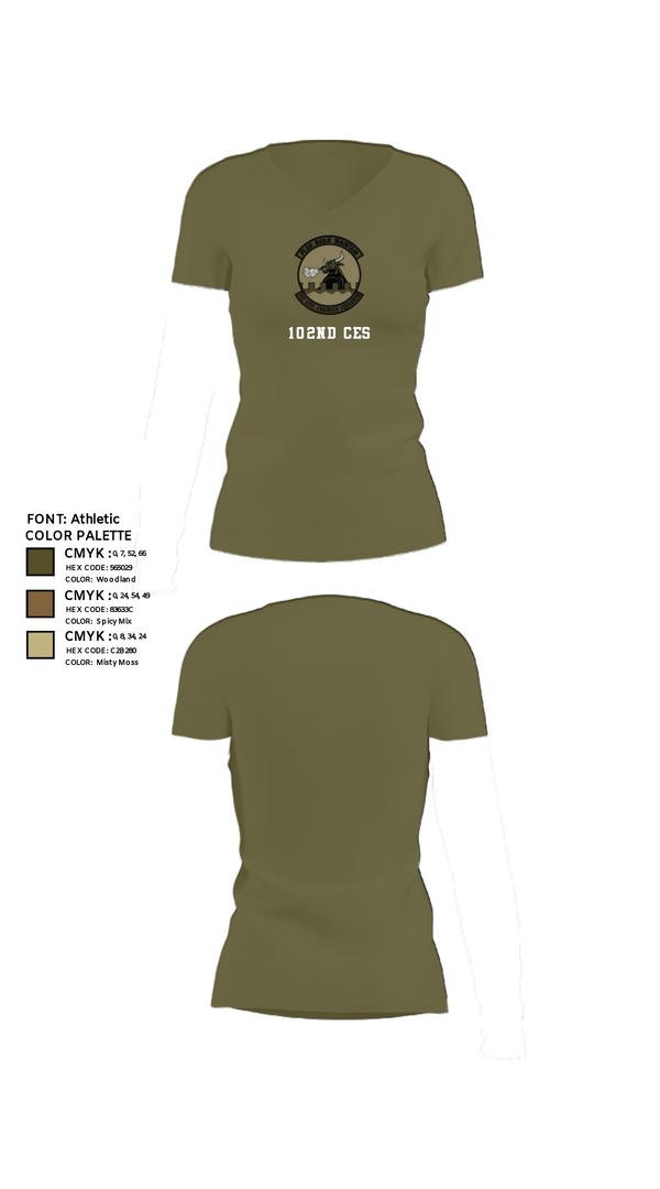 Womens Short Sleeve Vneck Shirt, 102nd CES, Air Force, Teamtime, Team time, sublimation, custom sports apparel, team uniforms, spirit wear, spiritwear, sports uniforms, custom shirts, team store, custom team store, fundraiser sports, apparel fundraiser