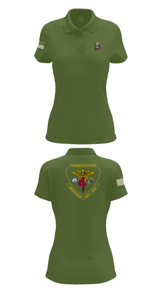 Womens Short Sleeve Performance Polo, 4th Med Battalion, Marines, Teamtime, Team time, sublimation, custom sports apparel, team uniforms, spirit wear, spiritwear, sports uniforms, custom shirts, team store, custom team store, fundraiser sports, apparel fundraiser