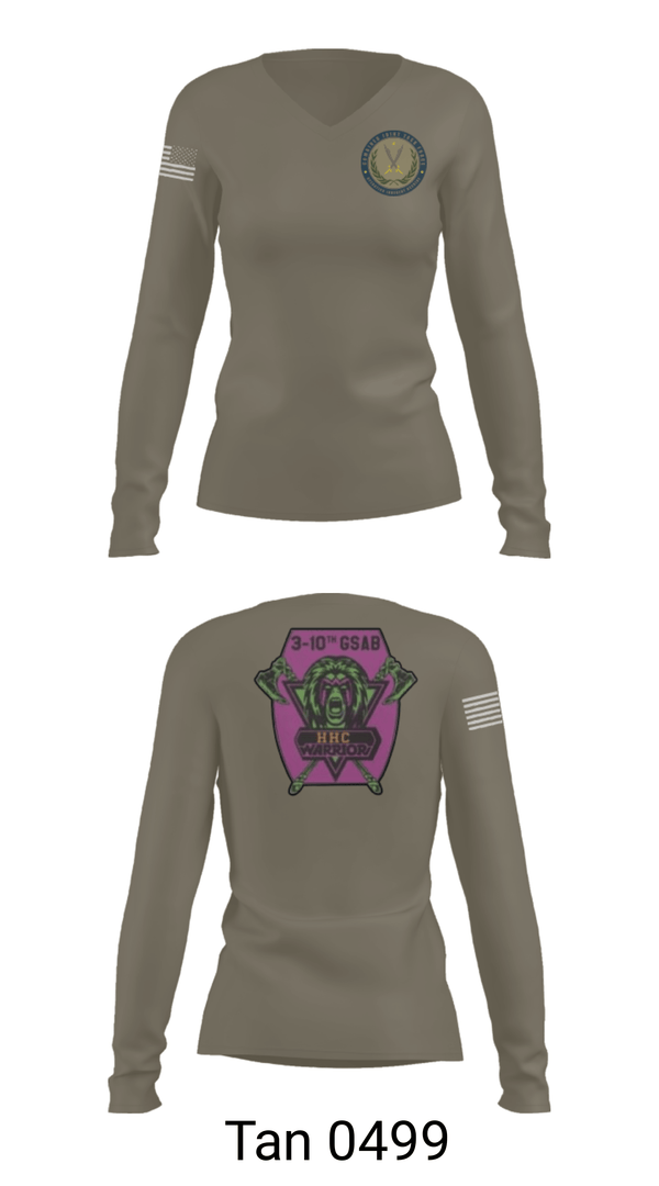 Women's Long Sleeve Vneck Shirt, 3-10 GSAB, Army, Teamtime, Team time, sublimation, custom sports apparel, team uniforms, spirit wear, spiritwear, sports uniforms, custom shirts, team store, custom team store, fundraiser sports, apparel fundraiser