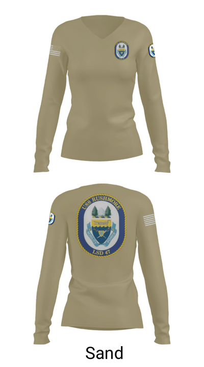 USS RUSHMORE 78932182 Women's Long Sleeve V-neck Shirt - 92