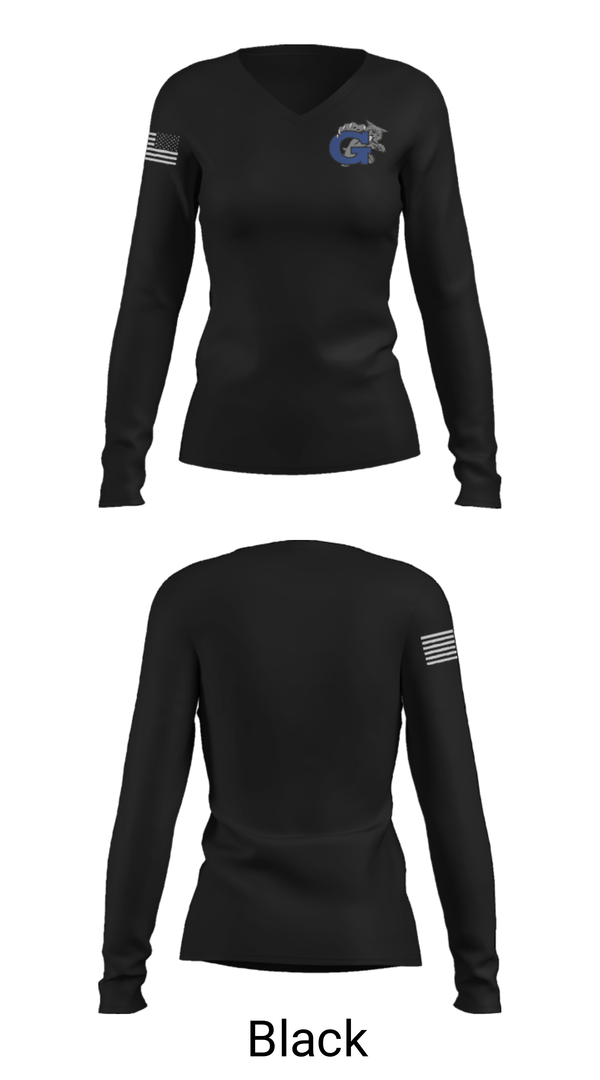 Women's Long Sleeve Vneck Shirt, Garinger High School Tennis, Spirit Store, Teamtime, Team time, sublimation, custom sports apparel, team uniforms, spirit wear, spiritwear, sports uniforms, custom shirts, team store, custom team store, fundraiser sports, apparel fundraiser